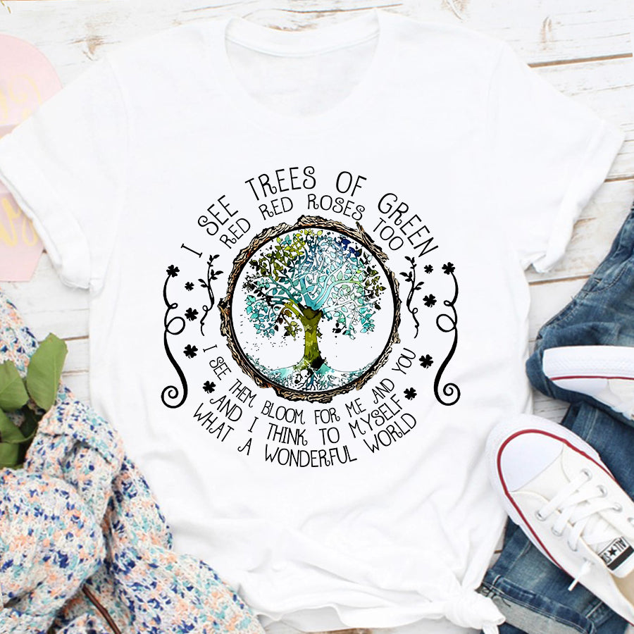 I See Trees Of Green Hippie t shirt, Cute hippie shirt, Tree Hippie T-shirt, hippie gift, sunflowers lover cotton shirt for women