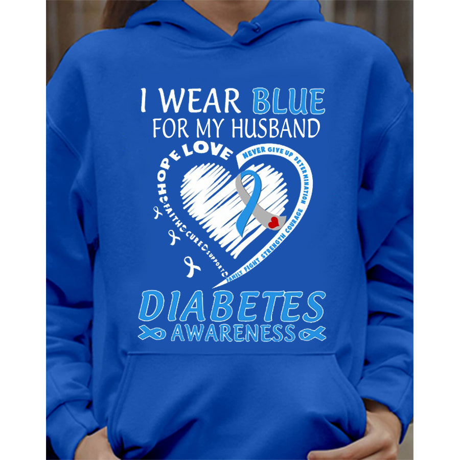 I Wear Blue For My Husband T Shirt , T1D Diabetes Awareness Gift, World Diabetes Day, Blue Ribbon
