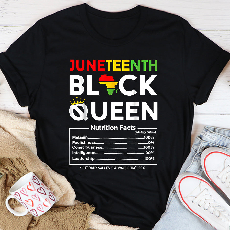 Juneteenth Shirt Juneteenth Womens Black Queen Nutritional Facts 4th Of July T-Shirt