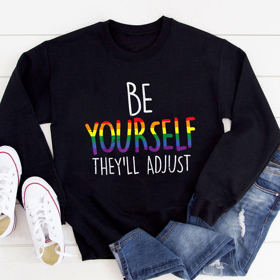 LGBT Shirts, Rainbow Pride Shirt, Be Yourself They'll Adjust LGBTQ Rainbow Flag Gay Pride Ally T-Shirt