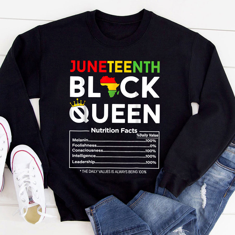 Juneteenth Shirt Juneteenth Womens Black Queen Nutritional Facts 4th Of July T-Shirt