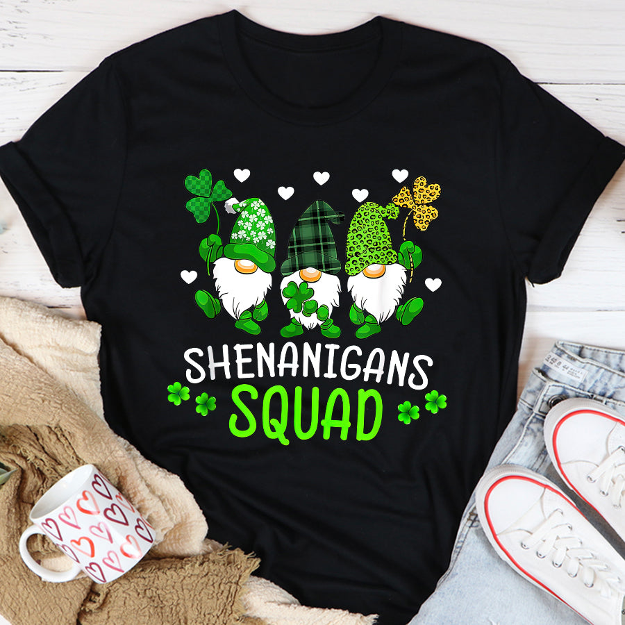 St Patricks Day Shirt Shenanigans Squad St Patricks Day Gnomes Green Proud Irish T-Shirt Funny St Patricks Day Shirts