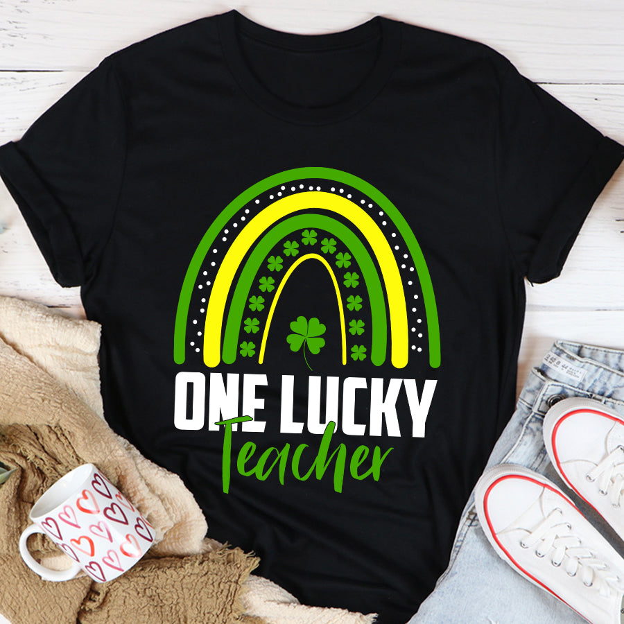 St Patricks Day Shirt One Lucky Teacher Rainbow St Patrick’s Day T-Shirt Funny St Patricks Day Shirts