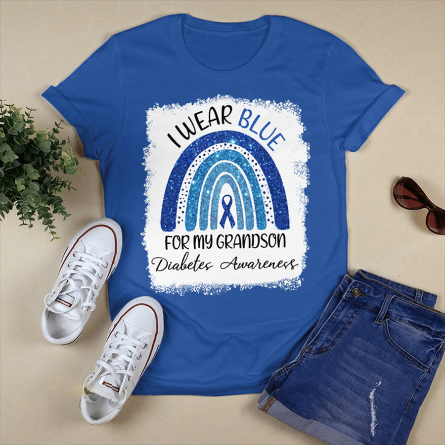 I Wear Blue For My Grandson Rainbow T Shirt , T1D Diabetes Awareness Gift, World Diabetes Day, Blue Ribbon
