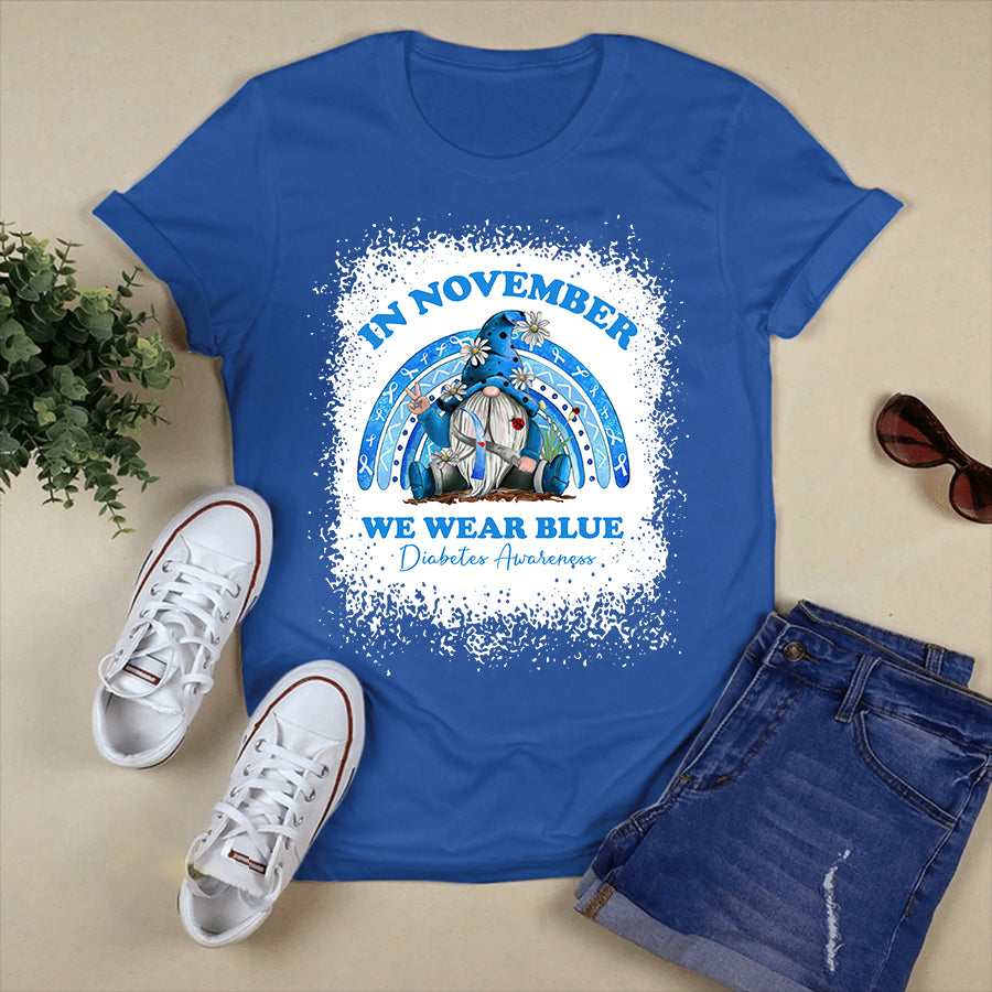 Gnome In November We Wear Blue Rainbow Shirt, Gnome Diabetes Awareness Shirt, Diabetic Shirt, Diabetes Supporters Shirt, Funny Gift