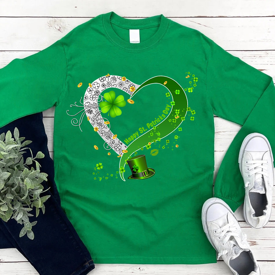 Saint Patrick&#39;s Day Heart Shirt, St Patrick Day Shirt, Shamrock Shirt, Heart Shamrock Shirt, Lucky Shirt, Irish Shirt, St. Paddy&#39;s Day Shirt