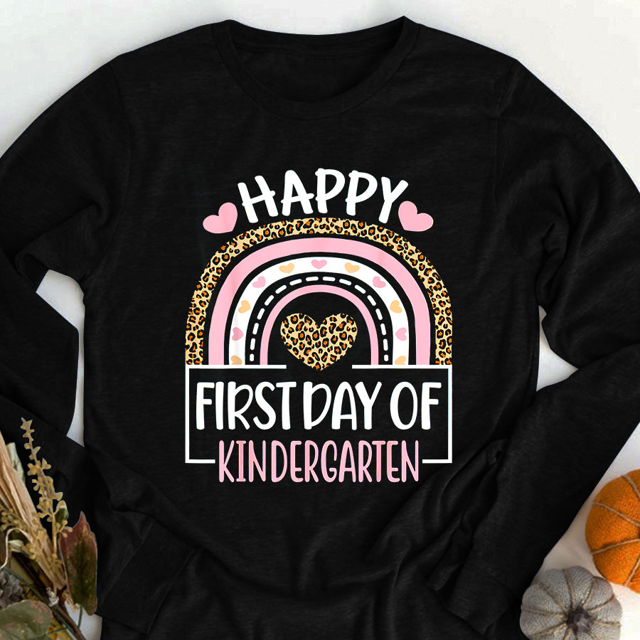 Happy First Day Shirts First Day of Kindergarten Funny Back To School Leopard Teach T-Shirt