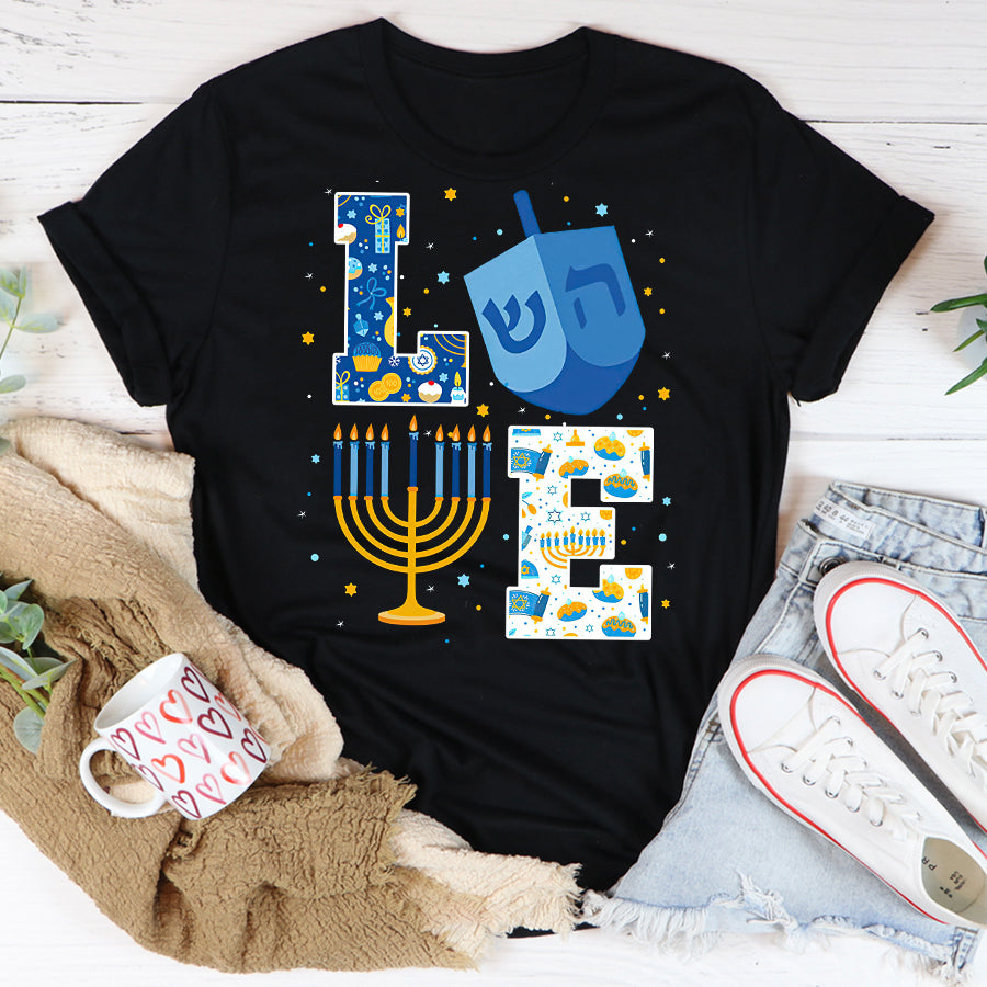 Love Cute Hanukkah Decoration Menorah Pajama Matching Family T Shirt, Funny Hanukkah Shirts, Chanukah Gifts