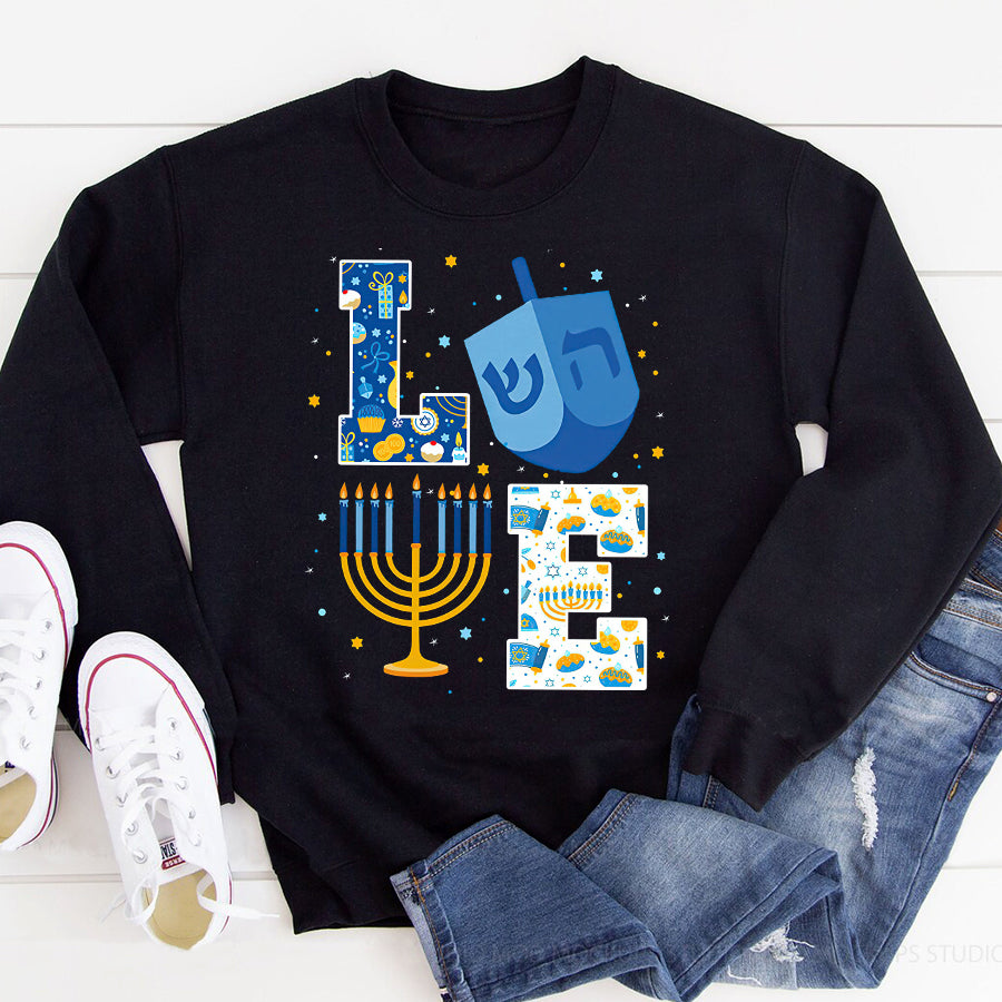 Love Cute Hanukkah Decoration Menorah Pajama Matching Family T Shirt, Funny Hanukkah Shirts, Chanukah Gifts