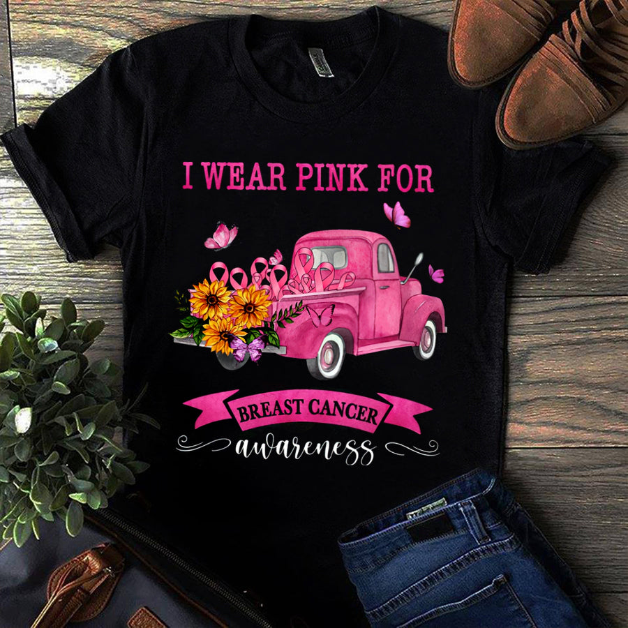 I Wear Pink For Breast Cancer T-Shirt Pink Ribbon Gift For Women