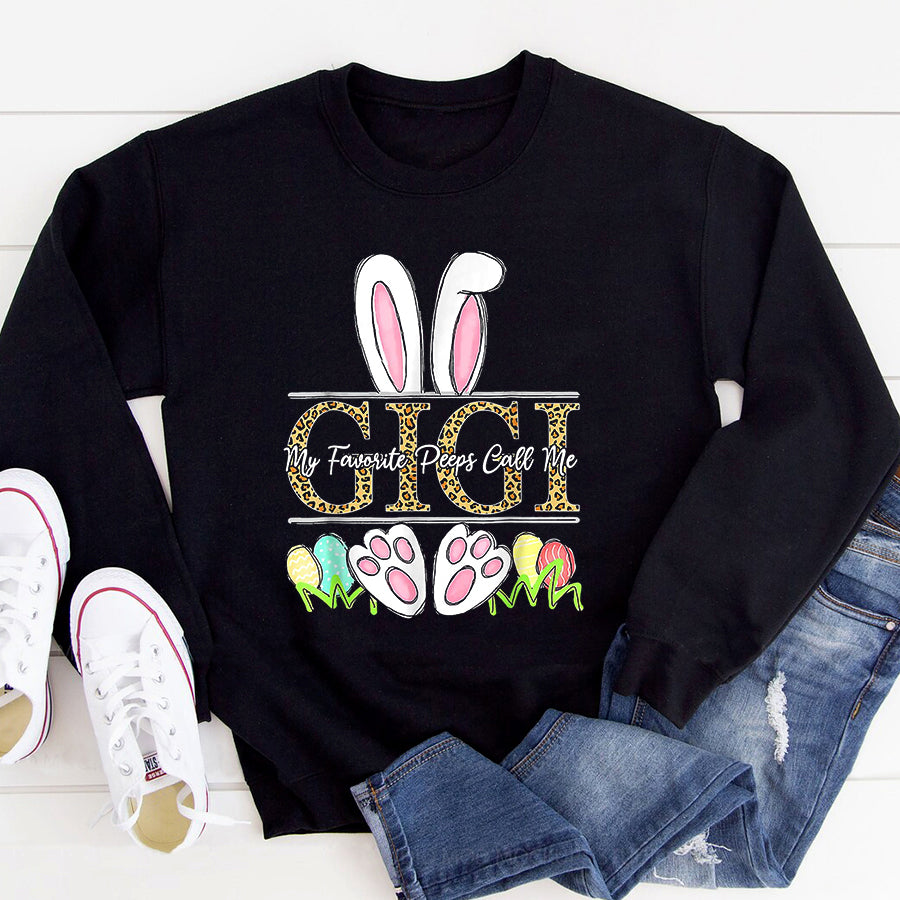 Easter Shirt Easter Bunny Ears My Favorite Peeps Call Me Gigi Leopard T-Shirt Funny Easter Gift For Women
