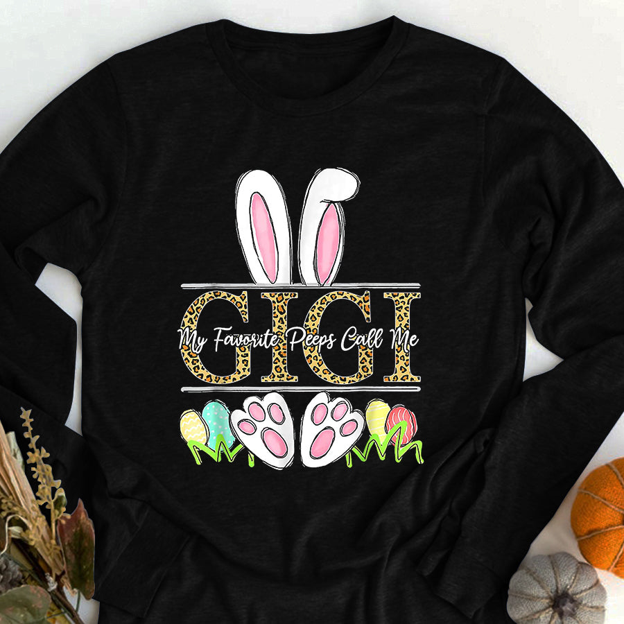 Easter Shirt Easter Bunny Ears My Favorite Peeps Call Me Gigi Leopard T-Shirt Funny Easter Gift For Women
