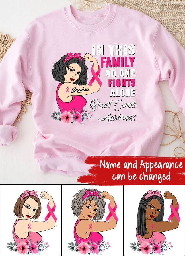 Personalized Breast Cancer Survivor Shirt In This Family No One Fight Alone Breast Cancer Awareness T-Shirt
