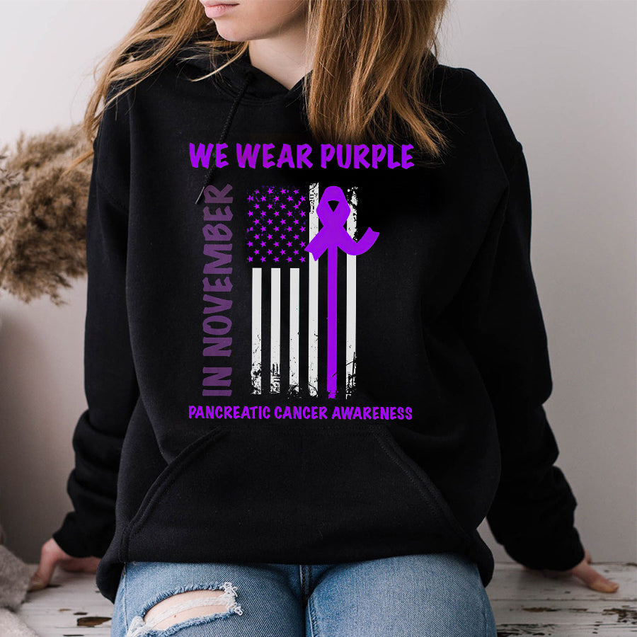 In November We Wear Purple Pancreatic Cancer Awareness T Shirt , Pancreatic Cancer Awareness Ribbon Day Shirt ,Purple Ribbon Gift