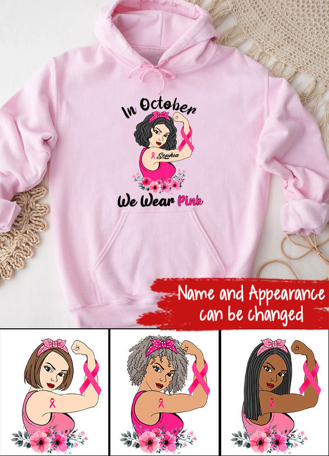 Custom Breast Cancer Shirts Personalized Breast Cancer Survivor Shirt In October We Wear Pink Breast Cancer Awareness T-Shirt