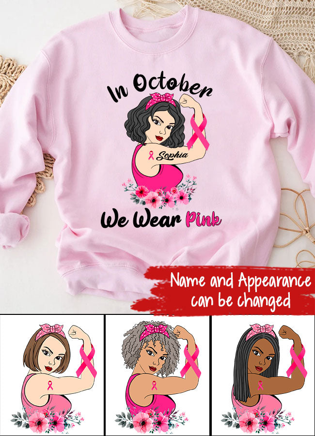 Custom Breast Cancer Shirts Personalized Breast Cancer Survivor Shirt In October We Wear Pink Breast Cancer Awareness T-Shirt