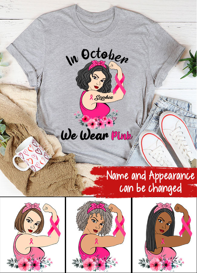 Custom Breast Cancer Shirts Personalized Breast Cancer Survivor Shirt In October We Wear Pink Breast Cancer Awareness T-Shirt
