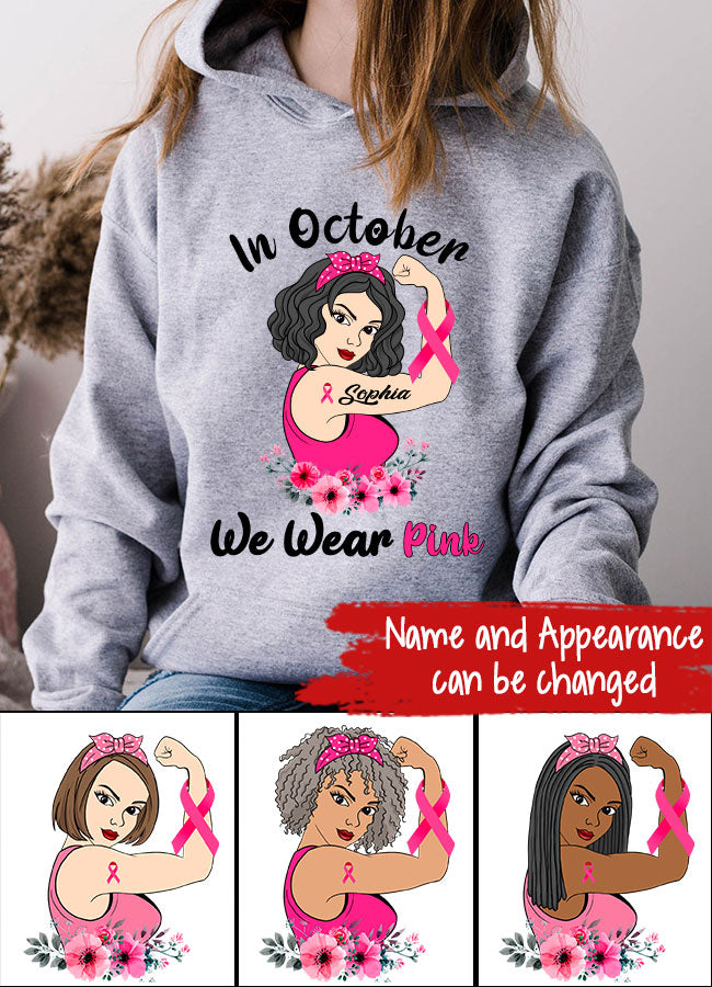 Custom Breast Cancer Shirts Personalized Breast Cancer Survivor Shirt In October We Wear Pink Breast Cancer Awareness T-Shirt
