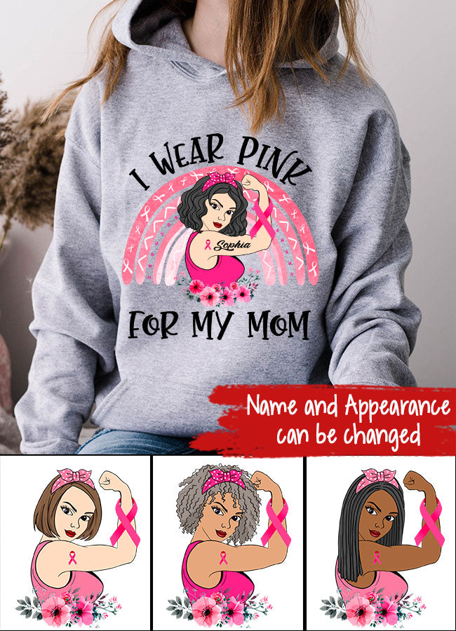 Custom Breast Cancer Shirts Personalized Breast Cancer Survivor Shirt I Wear Pink for My Mom Breast Cancer Awareness T-Shirt