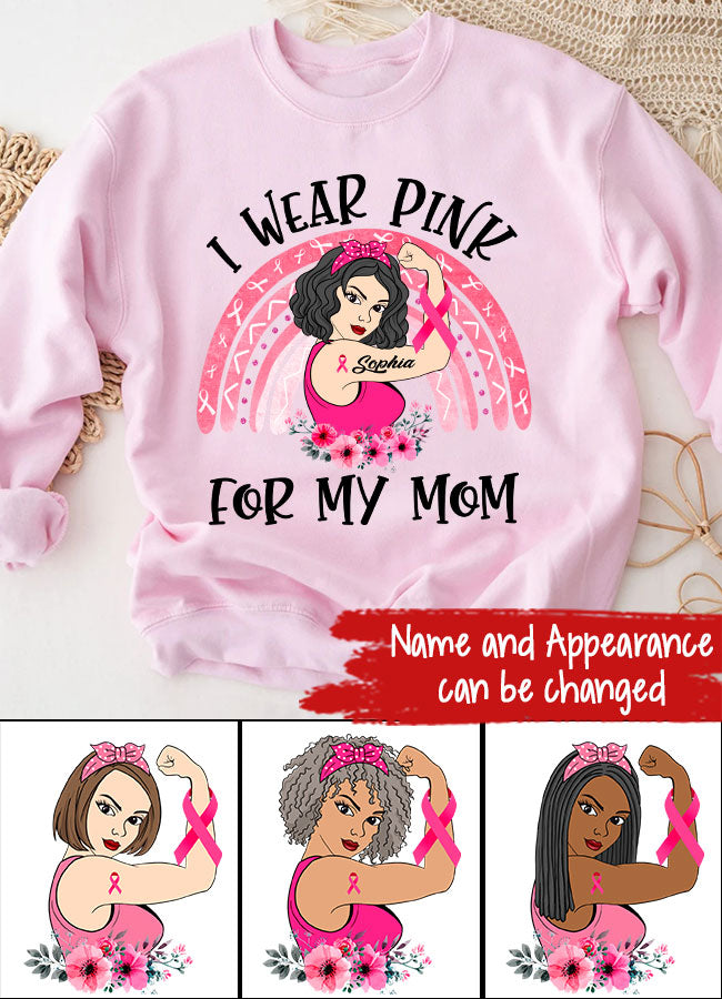 Custom Breast Cancer Shirts Personalized Breast Cancer Survivor Shirt I Wear Pink for My Mom Breast Cancer Awareness T-Shirt
