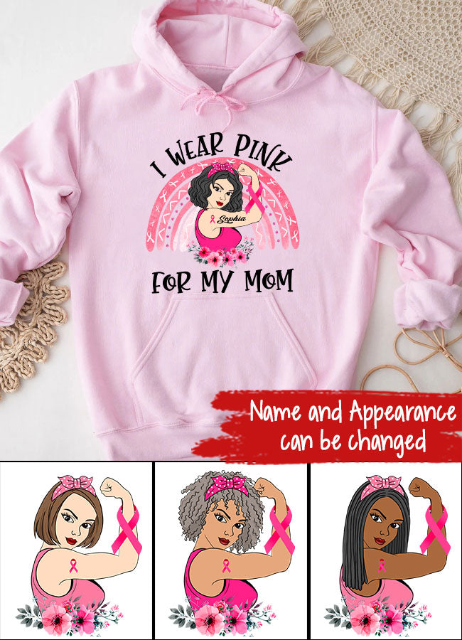 Custom Breast Cancer Shirts Personalized Breast Cancer Survivor Shirt I Wear Pink for My Mom Breast Cancer Awareness T-Shirt