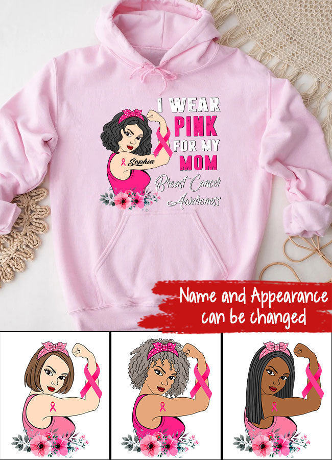 Personalized Breast Cancer Survivor Shirt I Wear Pink for My Mom Breast Cancer Awareness Pink Ribbon T-Shirt