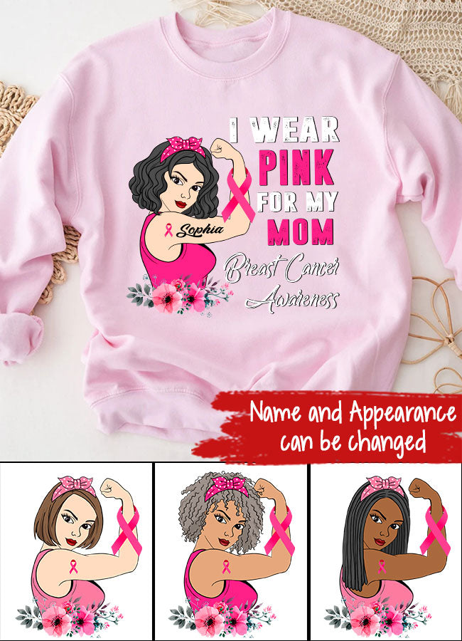 Personalized Breast Cancer Survivor Shirt I Wear Pink for My Mom Breast Cancer Awareness Pink Ribbon T-Shirt
