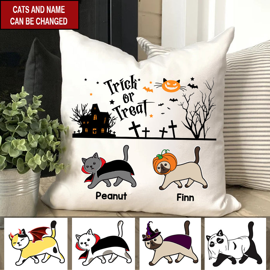 personalized Cat pillow, Trick or Treat halloween pillow, halloween cat pillow, witch pillow, sofa pillows, living room decor