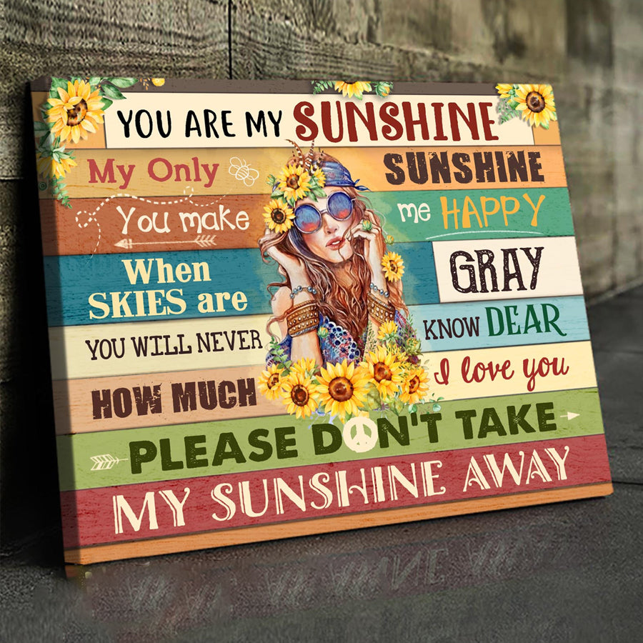 You are my sunshine hippie canvas, Vintage Wall Art Canvas, Gypsy Soul Decor, Gift for women, Hippie Soul Wall Art, gift hippie, home decor