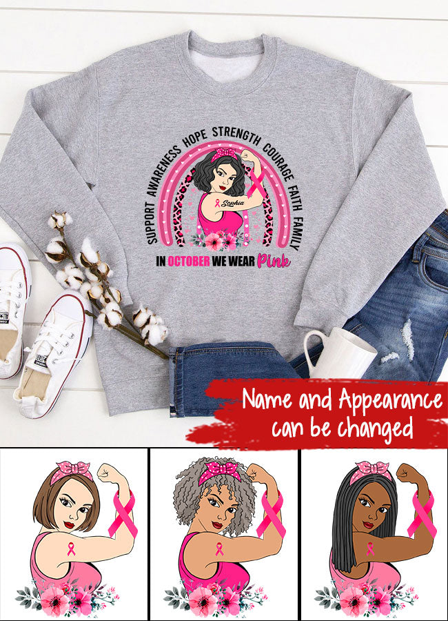 Custom Breast Cancer Shirts Personalized Breast Cancer Shirt Rainbow In October We Wear Pink Breast Cancer Awareness T-Shirt