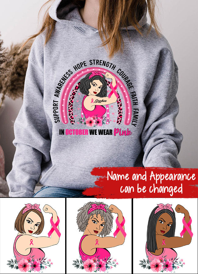 Custom Breast Cancer Shirts Personalized Breast Cancer Shirt Rainbow In October We Wear Pink Breast Cancer Awareness T-Shirt