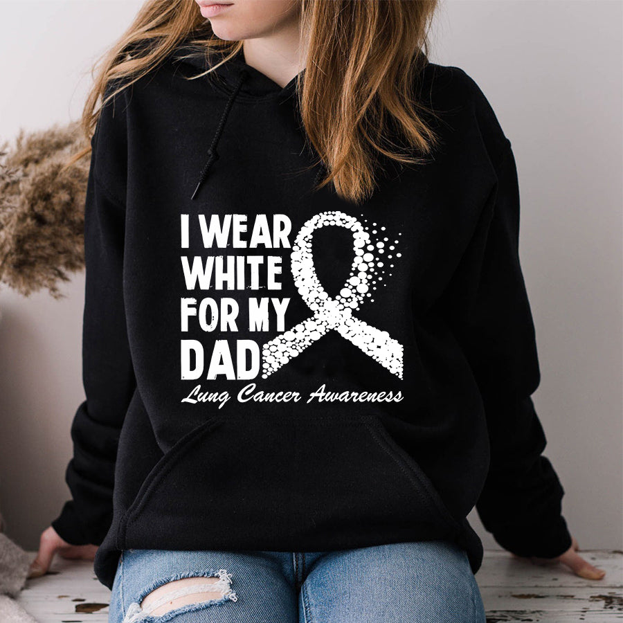 I Wear White For My Dad Lung Cancer Awareness T Shirt , Lung Cancer Awareness Ribbon Day Shirt , White Ribbon Gift