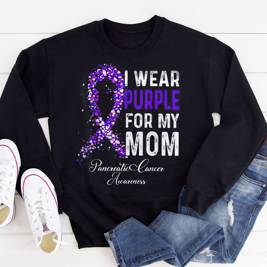 I Wear Purple For My Mom Pancreatic Cancer Awareness T Shirt , Pancreatic Cancer Awareness Ribbon Day Shirt ,Purple Ribbon Gift