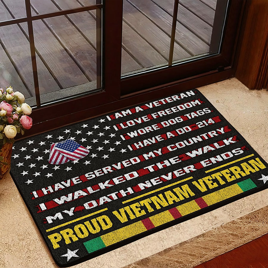 Vietnam Veteran Doormat Rug 30x18, Love Freedom, Wore Dog Tags, Walked The Walk, My Oath Never Ends, Veteran Proud Vietnam Veteran DD-214 Doormat