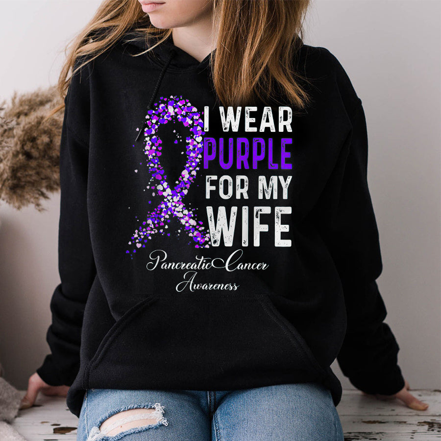 I Wear Purple For My Wife Pancreatic Cancer Awareness T Shirt , Pancreatic Cancer Awareness Ribbon Day Shirt ,Purple Ribbon Gift