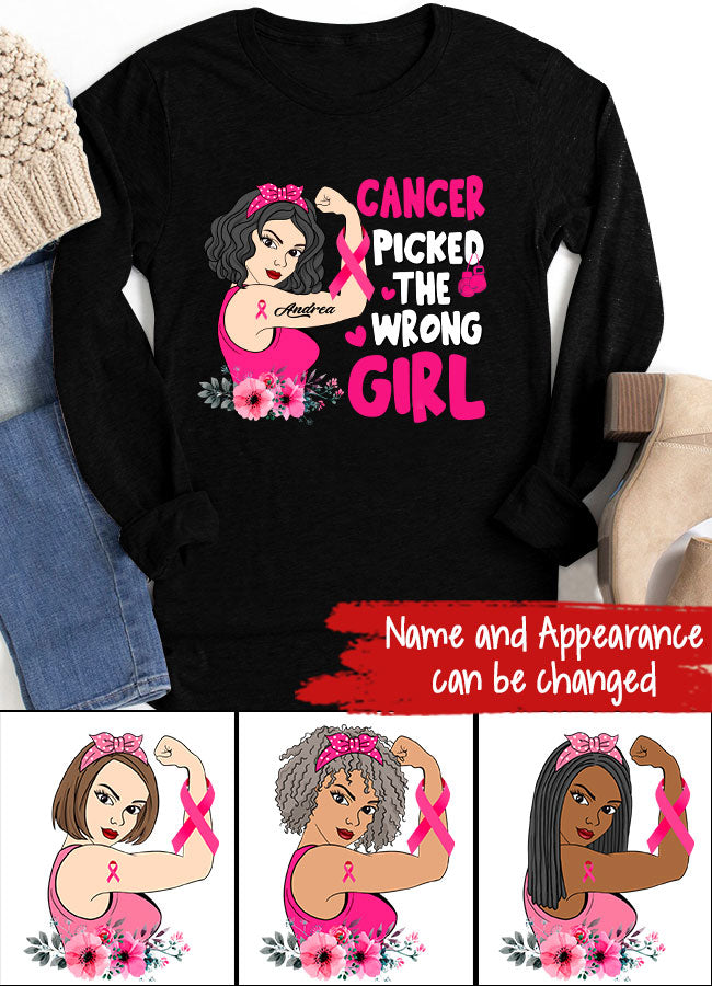 Personalized Breast Cancer Survivor Shirt Cancer Picked The Wrong Girl Breast Cancer Awareness T-Shirt