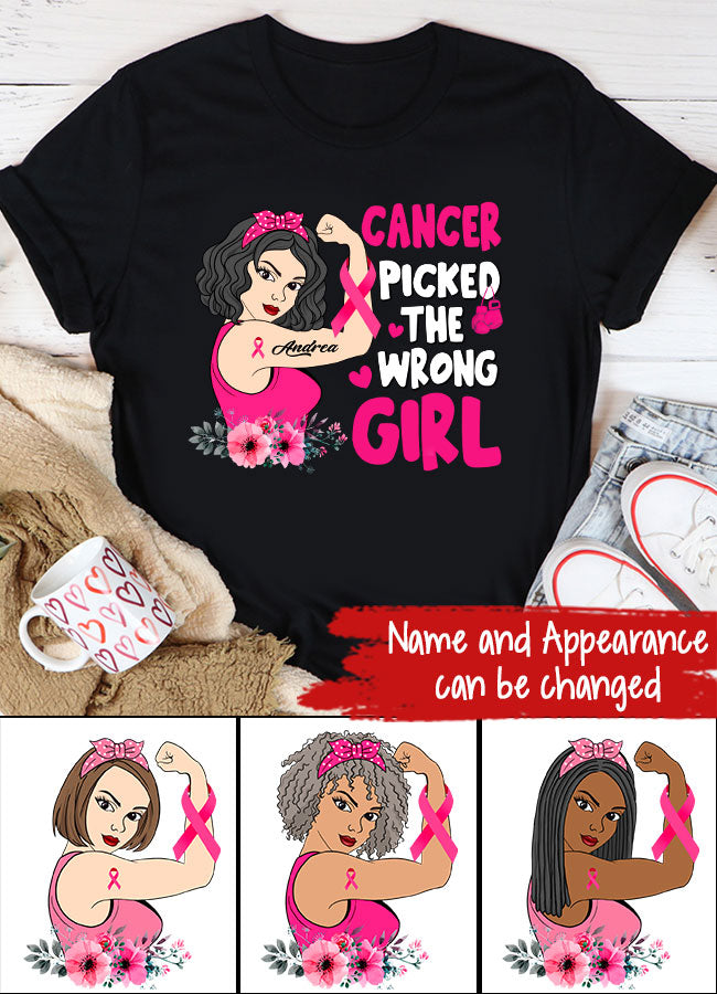 Personalized Breast Cancer Survivor Shirt Cancer Picked The Wrong Girl Breast Cancer Awareness T-Shirt