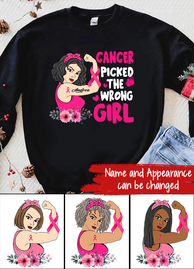 Personalized Breast Cancer Survivor Shirt Cancer Picked The Wrong Girl Breast Cancer Awareness T-Shirt
