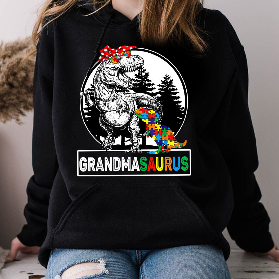 Grandmasaurus T rex Dinosaur Grandma Saurus Mother&#39;s Family T-Shirt Grandma Autism Awareness Shirt For Women