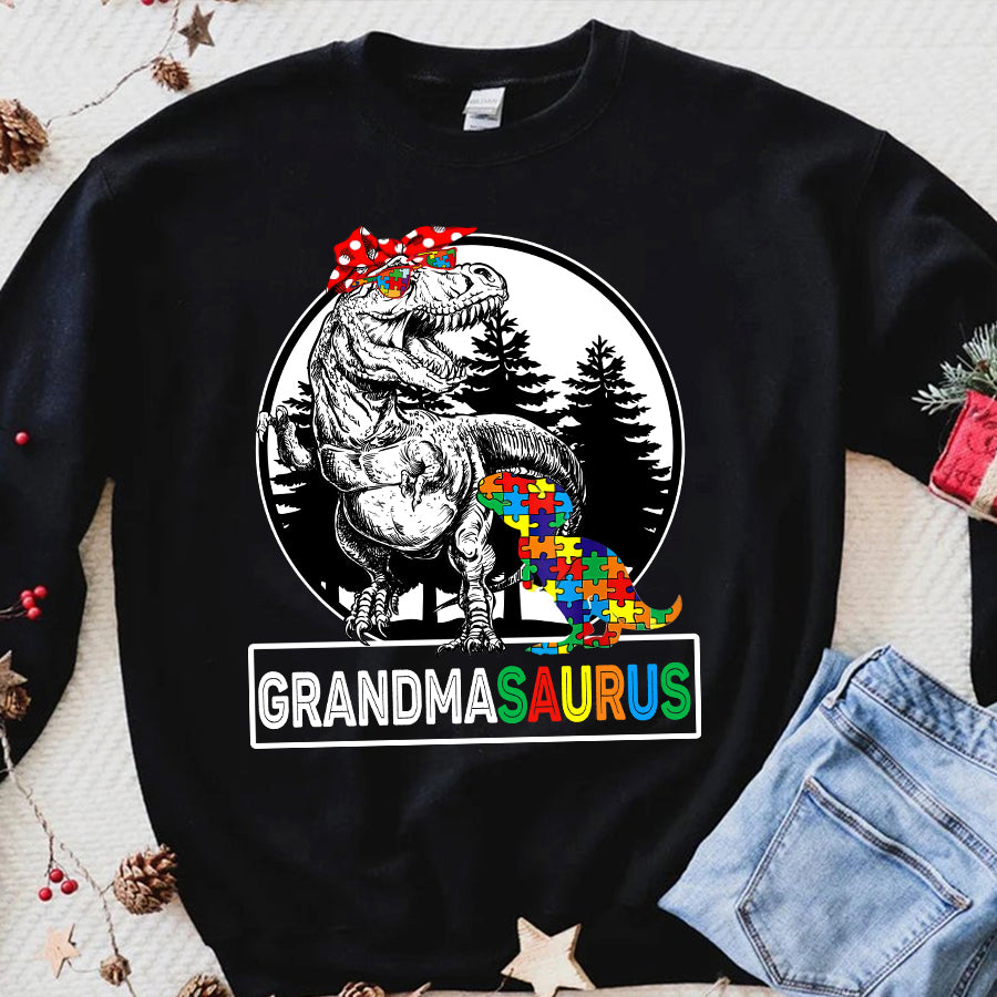 Grandmasaurus T rex Dinosaur Grandma Saurus Mother&#39;s Family T-Shirt Grandma Autism Awareness Shirt For Women