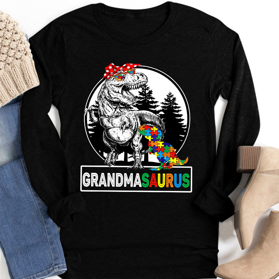 Grandmasaurus T rex Dinosaur Grandma Saurus Mother&#39;s Family T-Shirt Grandma Autism Awareness Shirt For Women