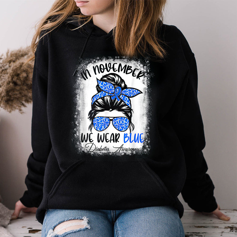 In November We Wear Blue Messy Bun Diabetes Awareness Shirt, Diabetes Awareness Shirt, Diabetic Shirt, Diabetes Supporters Gift