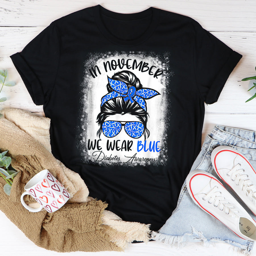 In November We Wear Blue Messy Bun Diabetes Awareness Shirt, Diabetes Awareness Shirt, Diabetic Shirt, Diabetes Supporters Gift