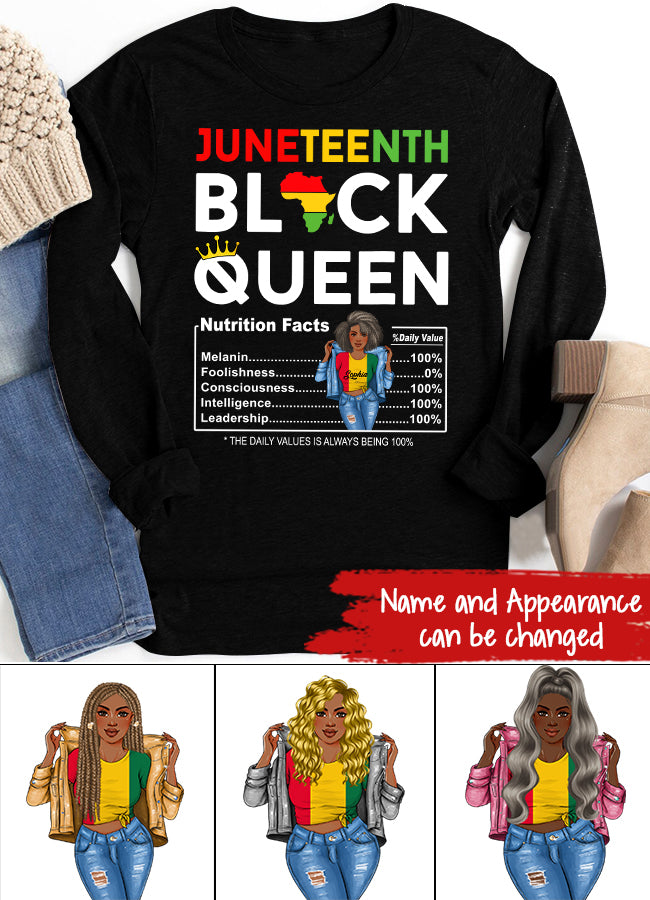 Juneteenth Shirt, Custom Juneteenth Shirt, Juneteenth Womens Black Queen Nutritional Facts 4th Of July T-Shirt
