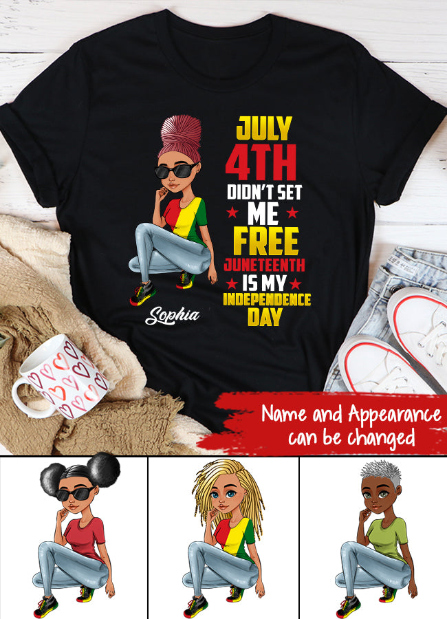 Juneteenth Shirt, Custom Juneteenth Shirt, June 19th Birthday Juneteenth Freedom Black Woman Afro Hair T-Shirt