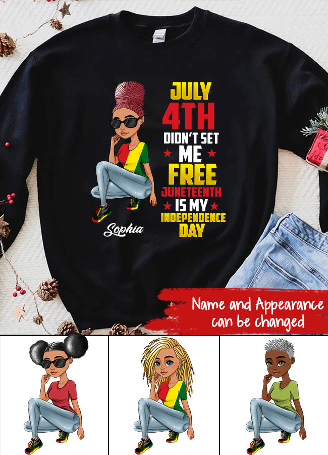 Juneteenth Shirt, Custom Juneteenth Shirt, June 19th Birthday Juneteenth Freedom Black Woman Afro Hair T-Shirt
