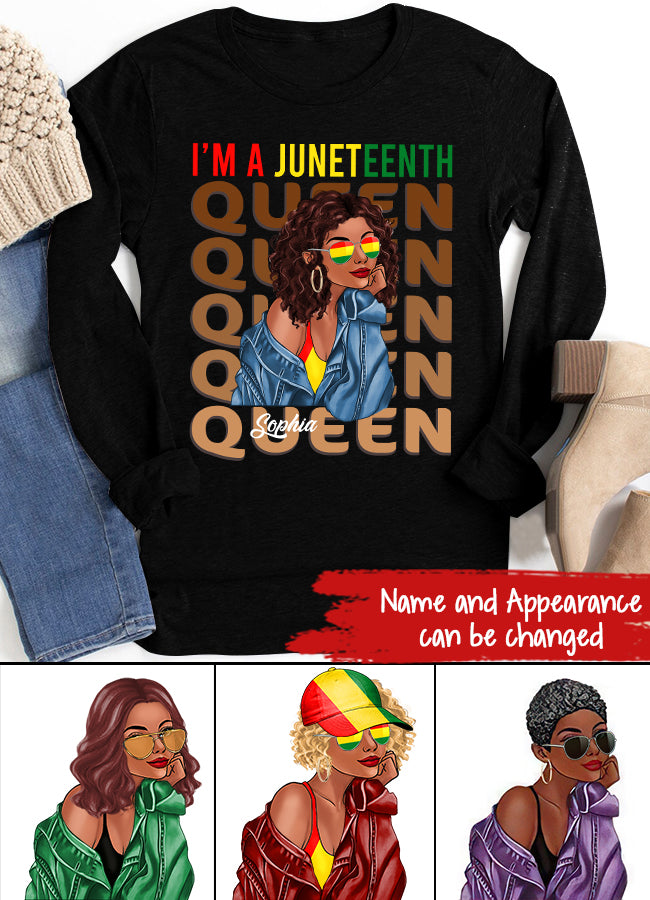 Juneteenth Shirt, Custom Juneteenth Shirt, Juneteenth Queen Swag Black Melanin Natural Hair Afro Women T-Shirt