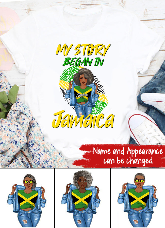 Jamaica Girl Queen Shirt Jamaincan Queen African American Afro Woman Jamaica Flag Gift My Story Began In Jamaica T-shirt