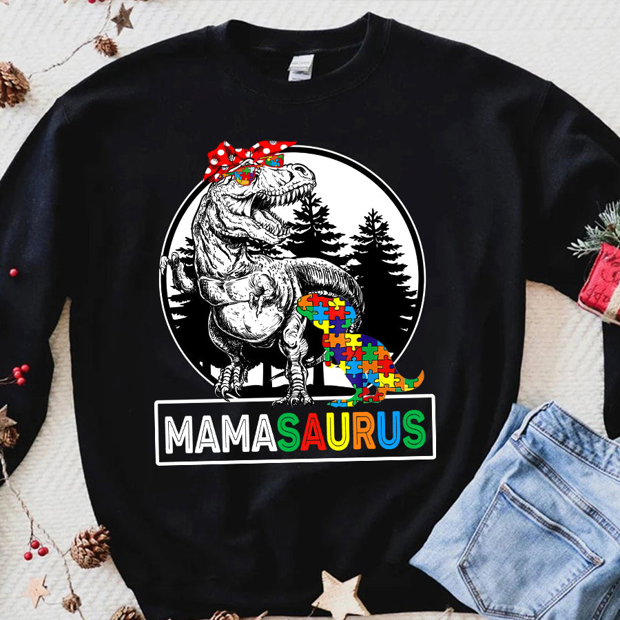 Mamasaurus T rex Dinosaur Mama Saurus Mother&#39;s Family T-Shirt Mom Autism Awareness Shirt For Women