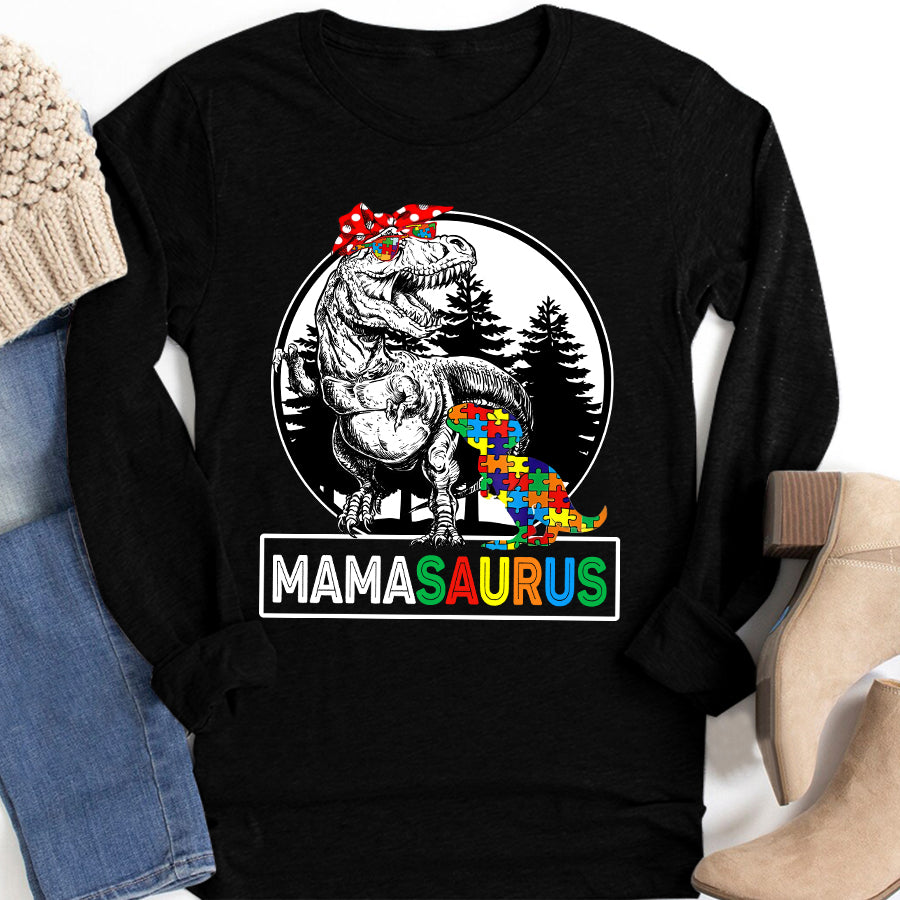 Mamasaurus T rex Dinosaur Mama Saurus Mother&#39;s Family T-Shirt Mom Autism Awareness Shirt For Women